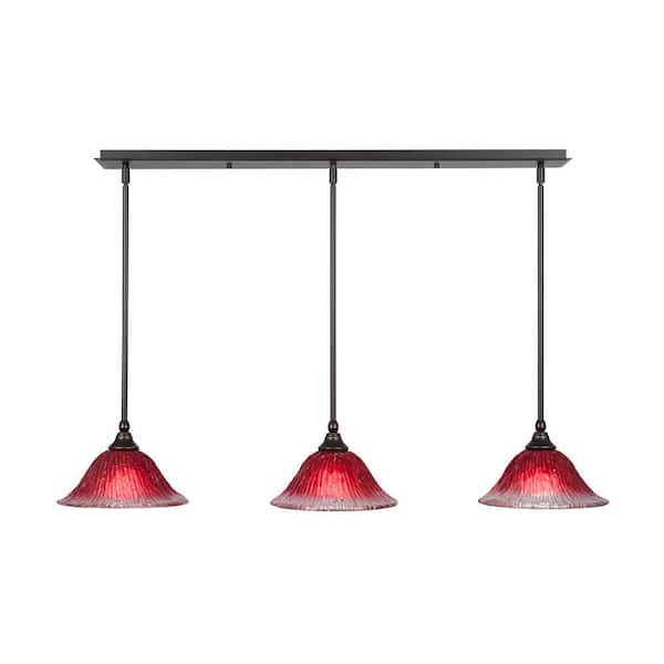 Unbranded Livingston 100-Watt 3 Light Brown Linear Pendant Light with 10 in. Raspberry Crystal Glass Shades No Bulbs Included