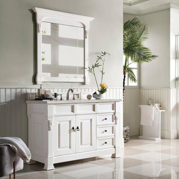 James Martin Vanities Brookfield 48.0 in. W x 23.5 in. D x 34.3 in. H Single Bathroom Vanity in Bright White with Victorian Silver Top
