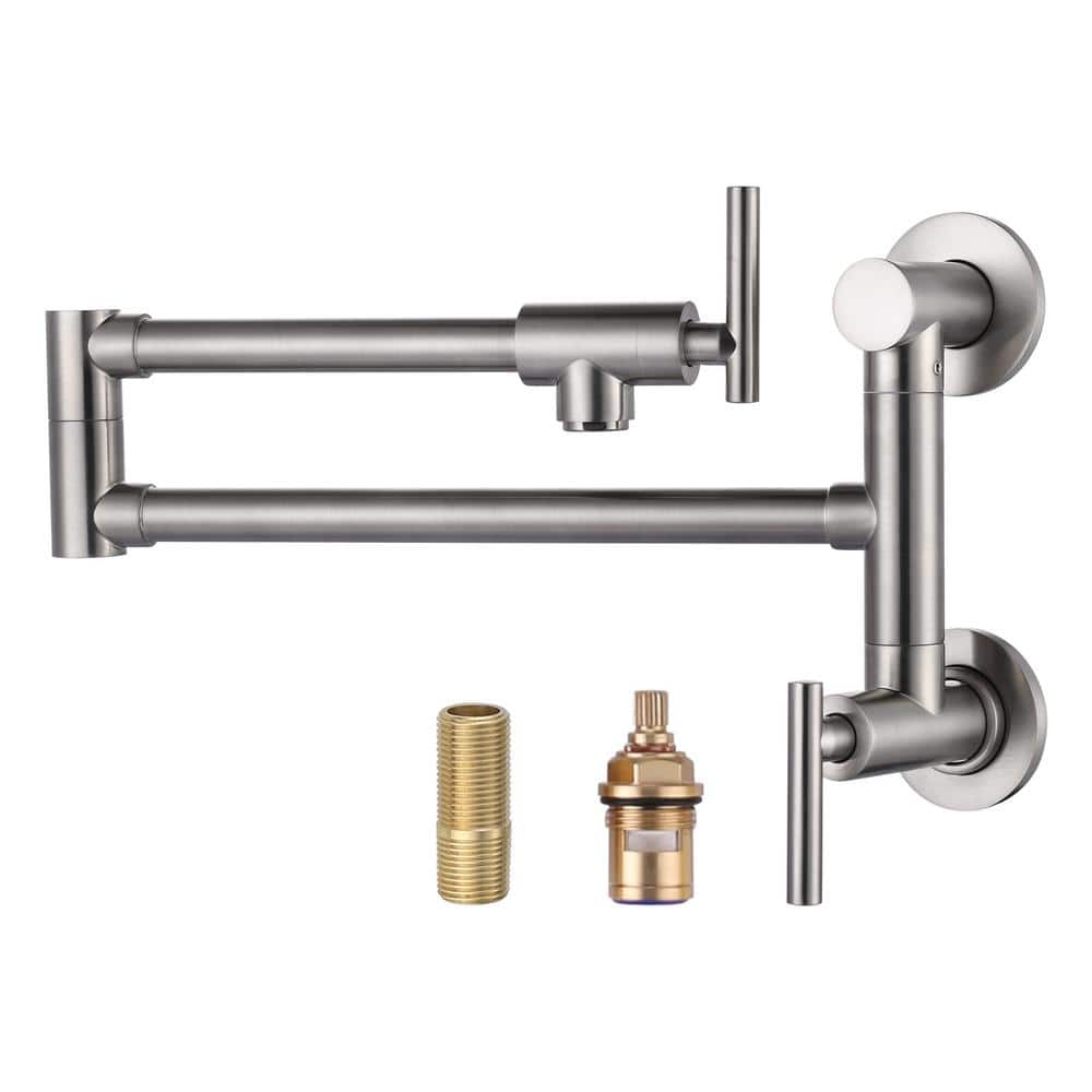 Brass Wall Mounted Pot Filler with Double Handle in Brushed Nickel price history on PriceWatchPro
