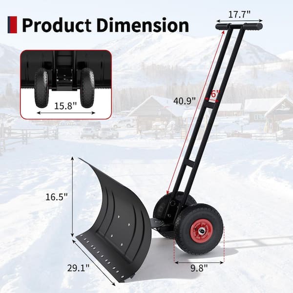 41 in. Metal Snow Pusher Shovel with Adjustable Blade Angle and Non-Slip Handle