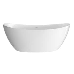 Dazy 69 in. x 33 in. Freestanding White Soaking Bathtub Double Slipper Free Standing Alone Tub Center Drain in Chrome