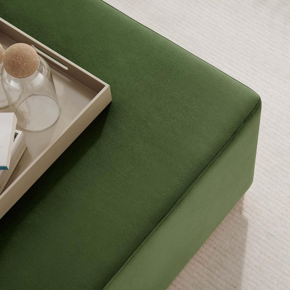 Tilden Moss Green Velvet Square Ottoman with Rubberwood Base