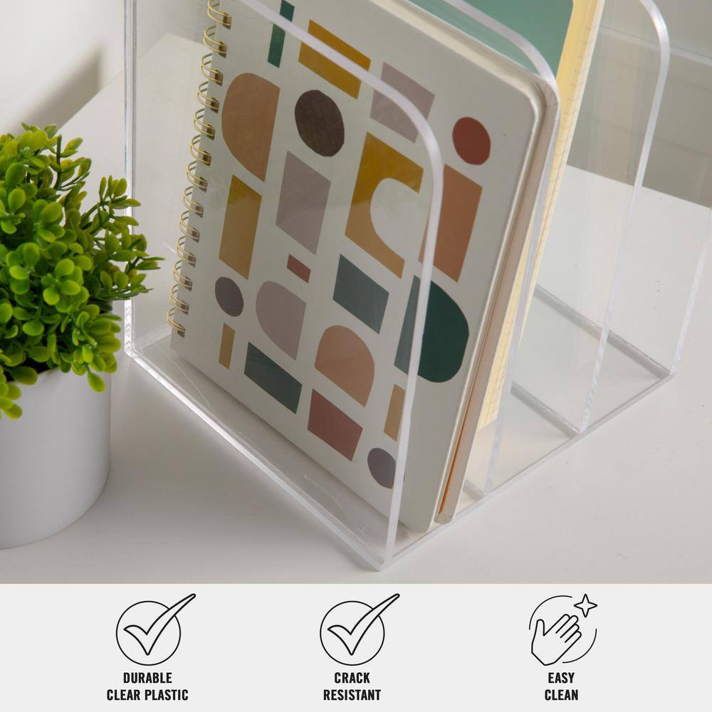 Clear Acrylic 3 Section File Holder with Anti-Slip Feet