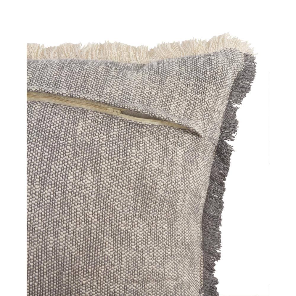 Gray and White Two-Tone Fringe Woven Throw Pillow, 20" x 20"
