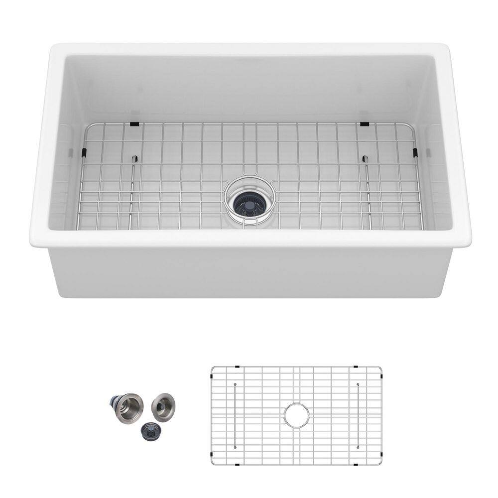 32 in. Undermount Single Bowl White Ceramic Kitchen Sink with Bottom Grids price history on PriceWatchPro