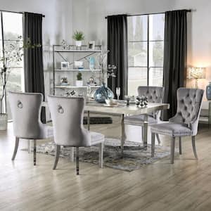Meaanne 5-Piece Rectangle Wood Top Chrome and Gray Dining Table Set