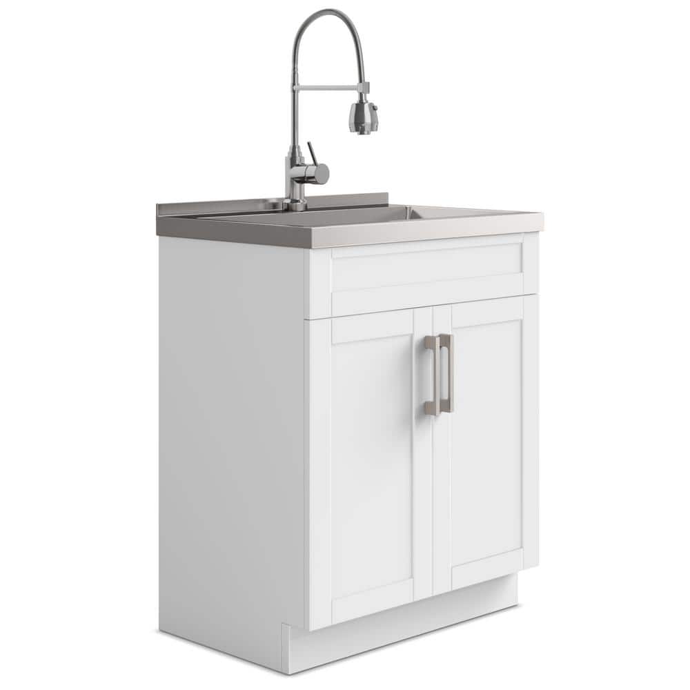 Hennessy 28 Inch White Laundry Cabinet with Stainless Steel Sink