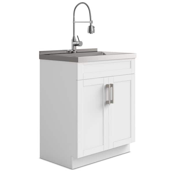 Hennessy All-in-One 28 in. Utility Laundry Sink with Cabinet in Pure White Drop-In