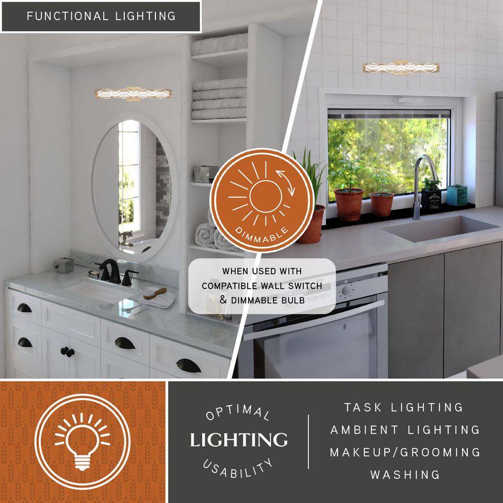Marseille 24" Natural Brass LED Vanity Light with Sculpted Glass