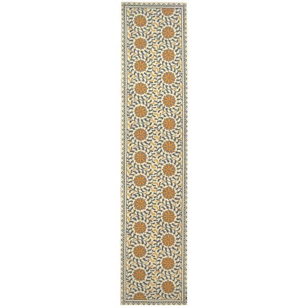 Chelsea Ivory/Blue 3 ft. x 14 ft. Border Runner Rug