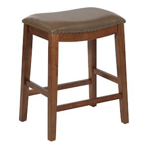 Metro 23.75 in. Molasses Bonded Leather Saddle Stool with Nail Head Accents and Espresso Legs