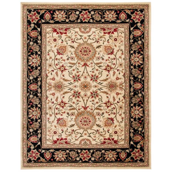 Lyndhurst 11 ft. x 15 ft. Ivory/Black Border Floral Antique Area Rug