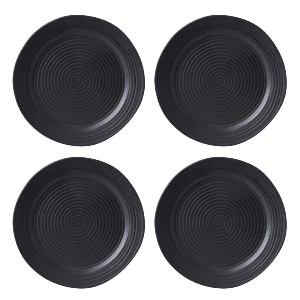 Black Ceramic 12-Piece Round Dinnerware Set with Swirl Embellishment