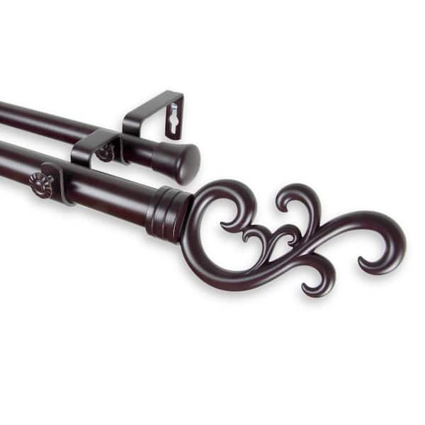 Rod Desyne 28 in. - 48 in. Telescoping 1 in. Double Curtain Rod Kit in Mahogany with Madeline Finial