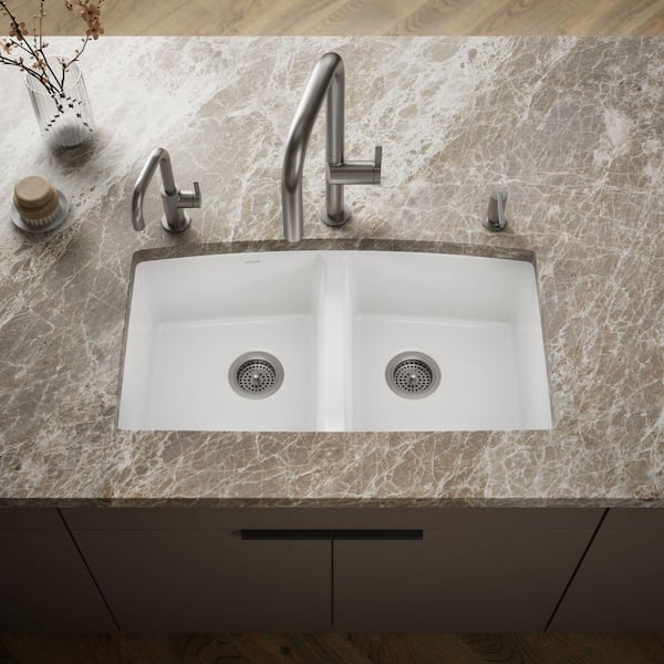 KOHLER Brookfield Undermount Cast Iron 33 in. 5-Hole Double Bowl