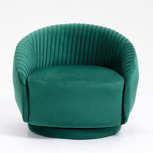 Unbranded Nordic Green Swivel Embossing Velvet Barrel Chair
