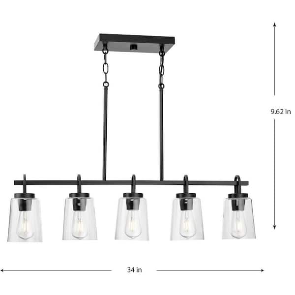 Progress Lighting Huntscroft Collection 34 in. 5-Light Matte Black Island Linear Chandelier for Bar, Kitchen and Dining Room