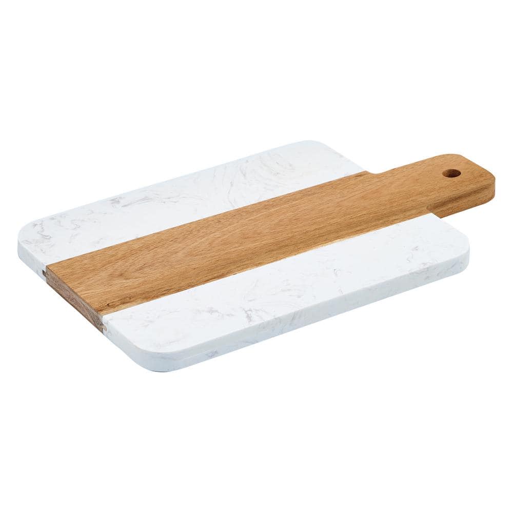 Winco 11.2 in. Marble and Wood Serving Board