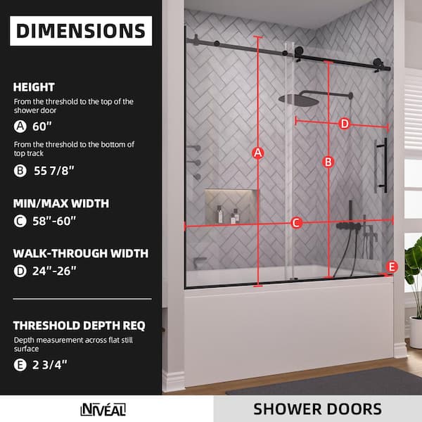 Vale 60 in. W x 60 in. H Sliding Semi Frameless Tub Door in Matte Black Finish