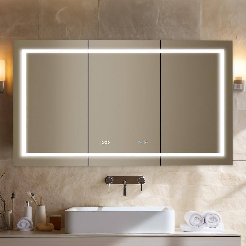 Signature Royale 60 in W x 30 in. H Rectangular LED Tri-view Medicine Cabinet with Mirror Defogger, 3X Magnifying Mirror price history on PriceWatchPro