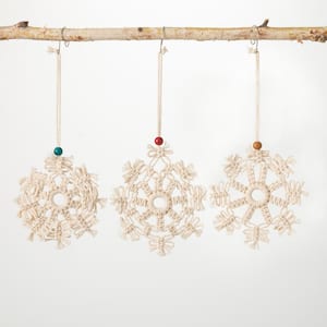 5 in. Off-White Macrame Snowflake Ornament (Set of 3)