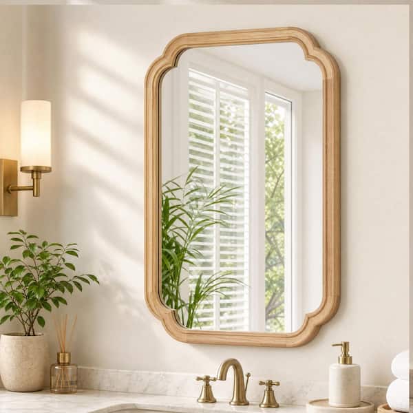 Natural Wood 24 in. W x 36 in. H Small Rectanngular Framed Decorative Wall Mount Bathroom Vanity Mirror