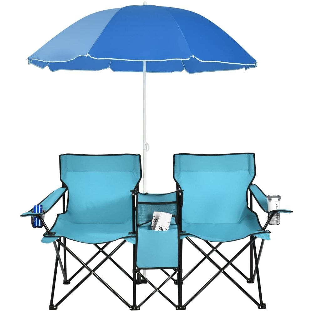 63 in. Steel Folding Double Camping Chair with Umbrella, Cooler Bag and Cup Holders, Turquoise price history on PriceWatchPro