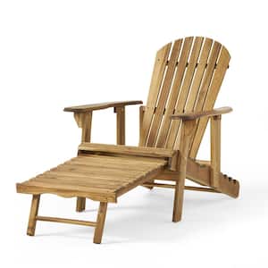 Natural Stained Reclining Wood Adirondack Chair with Built-in Footrest