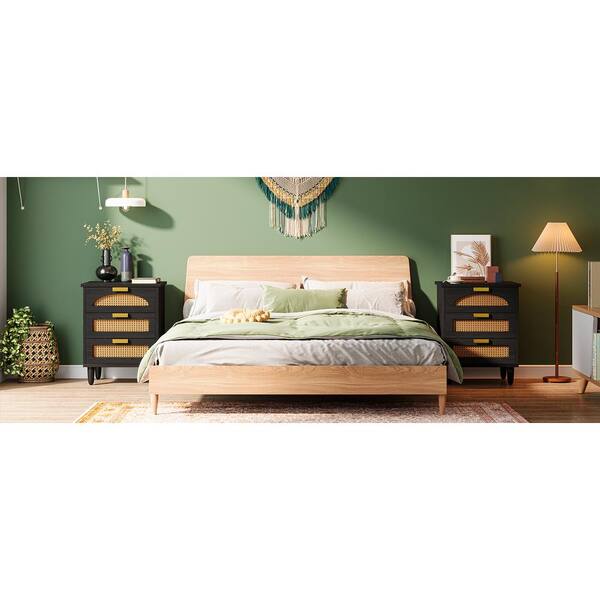 BYBLIGHT Fenley 19.7 in. Black 3 Drawers Nightstand Bedside Table Bedroom Night Stand Rattan Sofa End Table with Storage BB RY0149HY The Home Depot