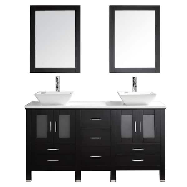 Bradford 60 in. W Vanity Cabinet Only in Espresso with Square Basins