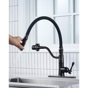 Single Handle Pull Down Sprayer Kitchen Faucet with Soap Dispenser, Spray Wand in Solid Brass in Oil Rubbed Bronze
