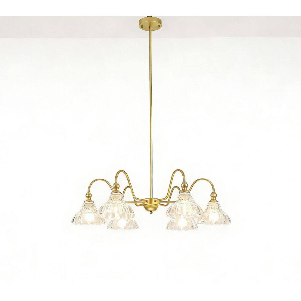 6-Light Gold Metal Chandelier with Scalloped Clear Glass Shades, Ceiling Light for Dining Room Living Room Foyer price history on PriceWatchPro