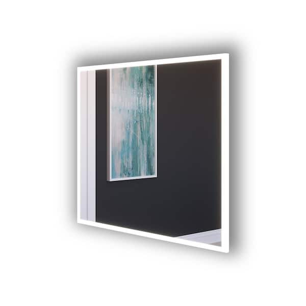 Smart Lisa 36 in. W x 30 in. H Small Rectangular Frameless Voice Control LED Wall-Mount Bathroom Vanity Mirror in Silver