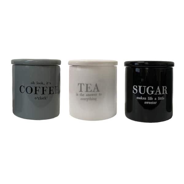 Tabletops Gallery Royal Minimalist Style Canisters Set of 3 Adorned with Sugar, Tea, and Coffee, Blue