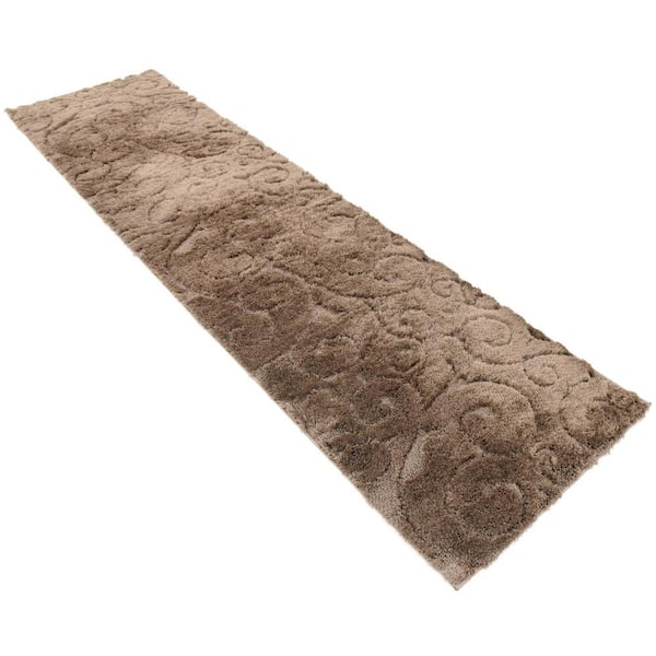 Floral Shag Carved Brown 2' 7 x 10' 0 Runner Rug