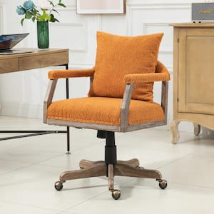 Soft Boucle Fabric Swivel Wooden Computer Office Chair Ergonomic Curved Back Adjustable Height Home Study Chair, Orange