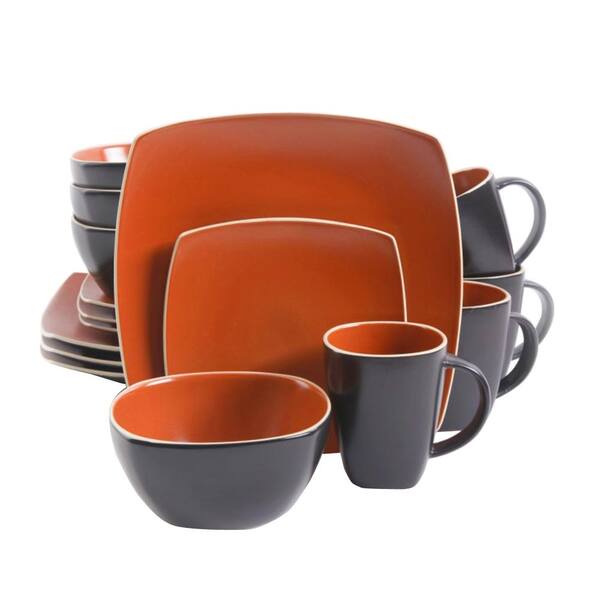 Gibson Home Soho Lounge 16-Piece Orange Brick Matte Dinnerware Set