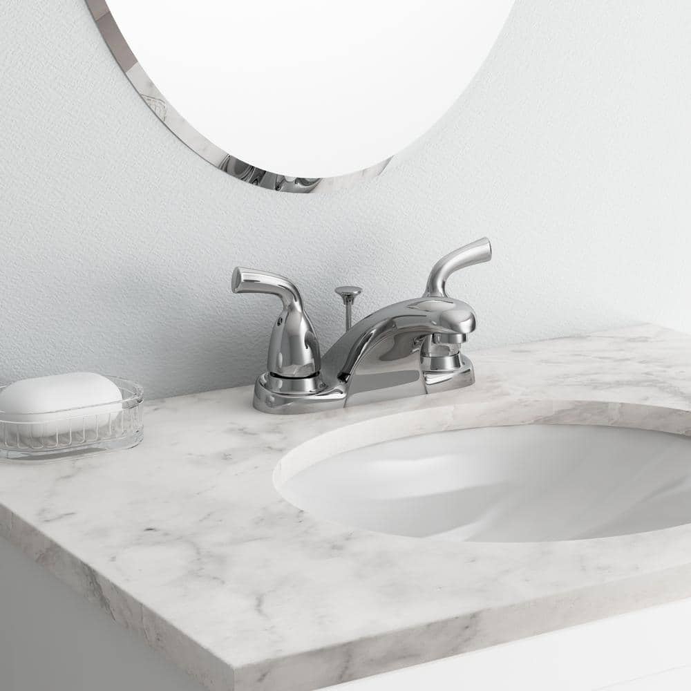 Chrome 2-Handle Centerset Bathroom Faucet with Drain Assembly