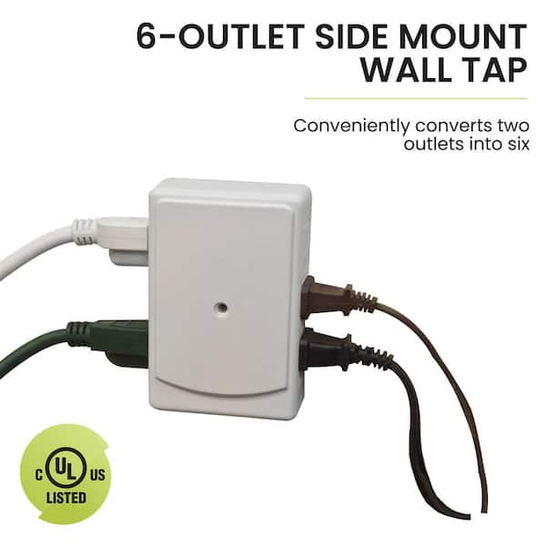 GoGreen Power GG-16000TSM 6 Outlet Side Mount Wall Tap Adapter White 