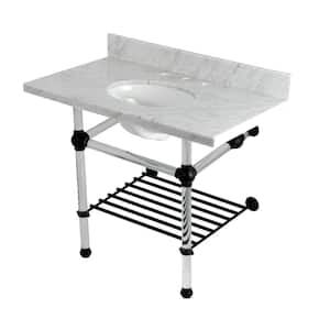 Templeton 36 in. Marble Console Sink with Acrylic Legs in Carrara Marble Matte Black