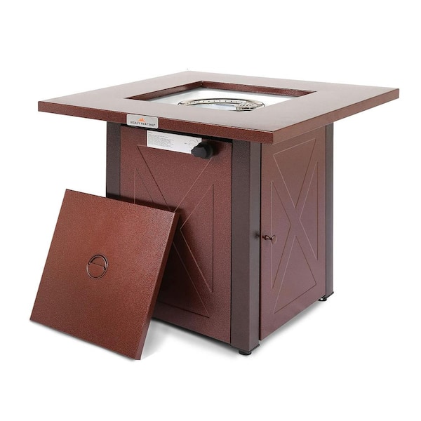 Boosicavelly 28 in. Burgundy Metal Propane Outdoor Fire Pit Table with Lid