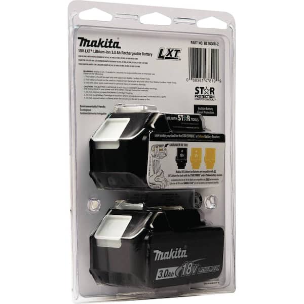 Makita BL1830B 2 Pack 18V LXT Lithium-Ion Battery Packs 3.0Ah with Fuel Gauge 