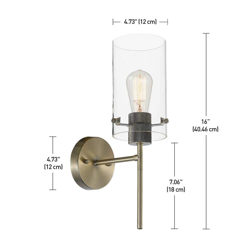 Antique Brass Gold Lantern Wall Sconce with Clear Glass Shade