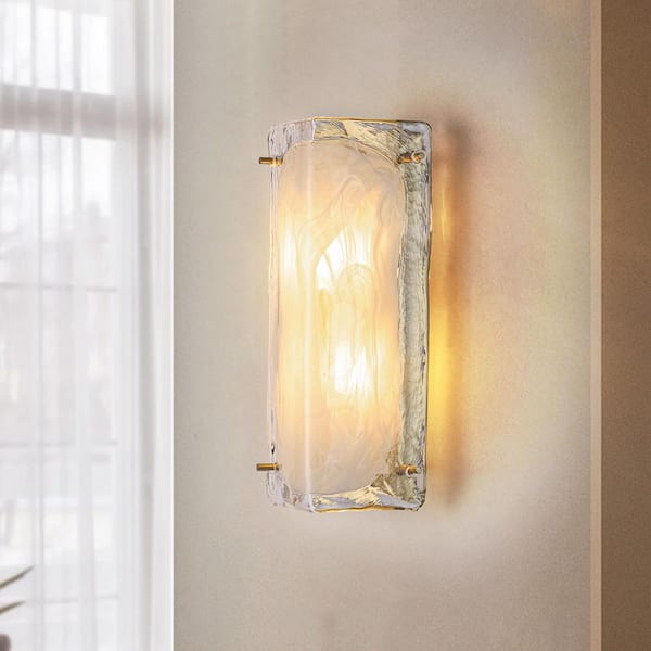 Ombra 6 in. 2-Light Antique Gold Finish Modern Wall Sconce with Artisan Cloud Glass Shade