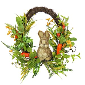 16 in. Bunny on Carrot Decorated Easter Wreath