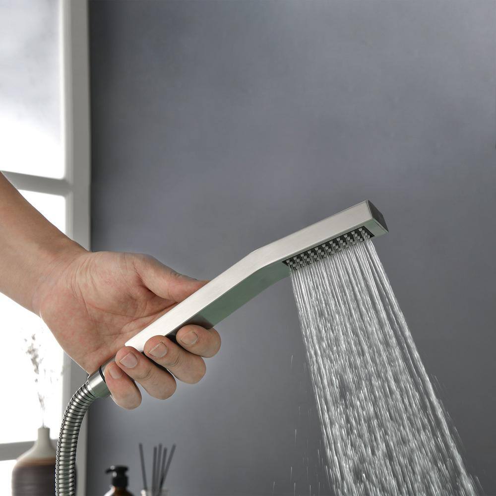 Brushed Nickel Freestanding Tub Filler with Hand Shower