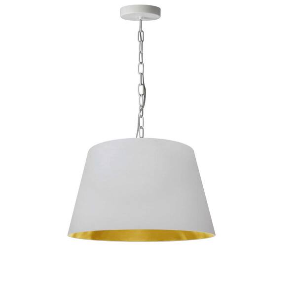 Dainolite Brynn 1-Light White LED Pendant with White and Gold Fabric Shade