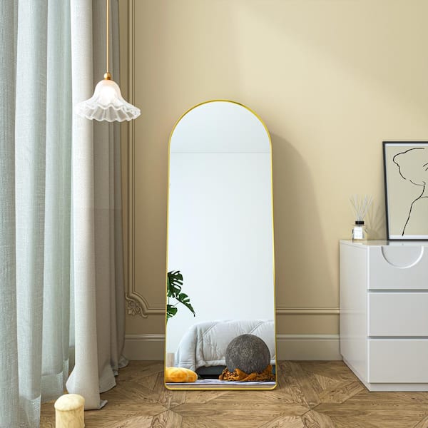 ORGANNICE 22 in. W x 65 in. H Classic Arched Gold Aluminum Alloy Framed Full Length Mirror Standing Floor Mirror