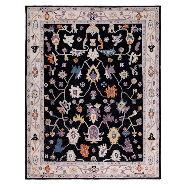 Anatolia 8 ft. x 10 ft. Black/Ivory Traditional Floral Area Rug