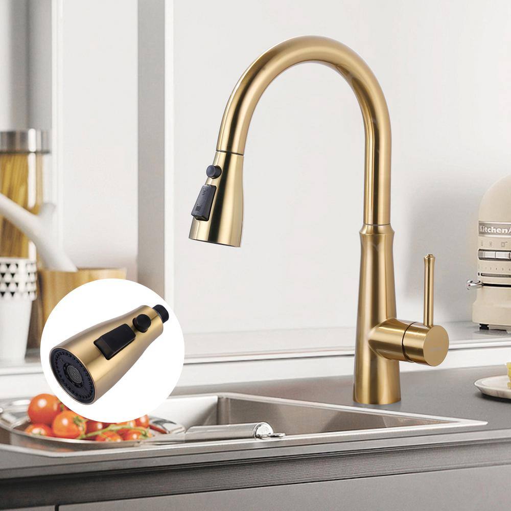 Brushed Gold 3-Function Kitchen Faucet Sprayer Head with Adapters